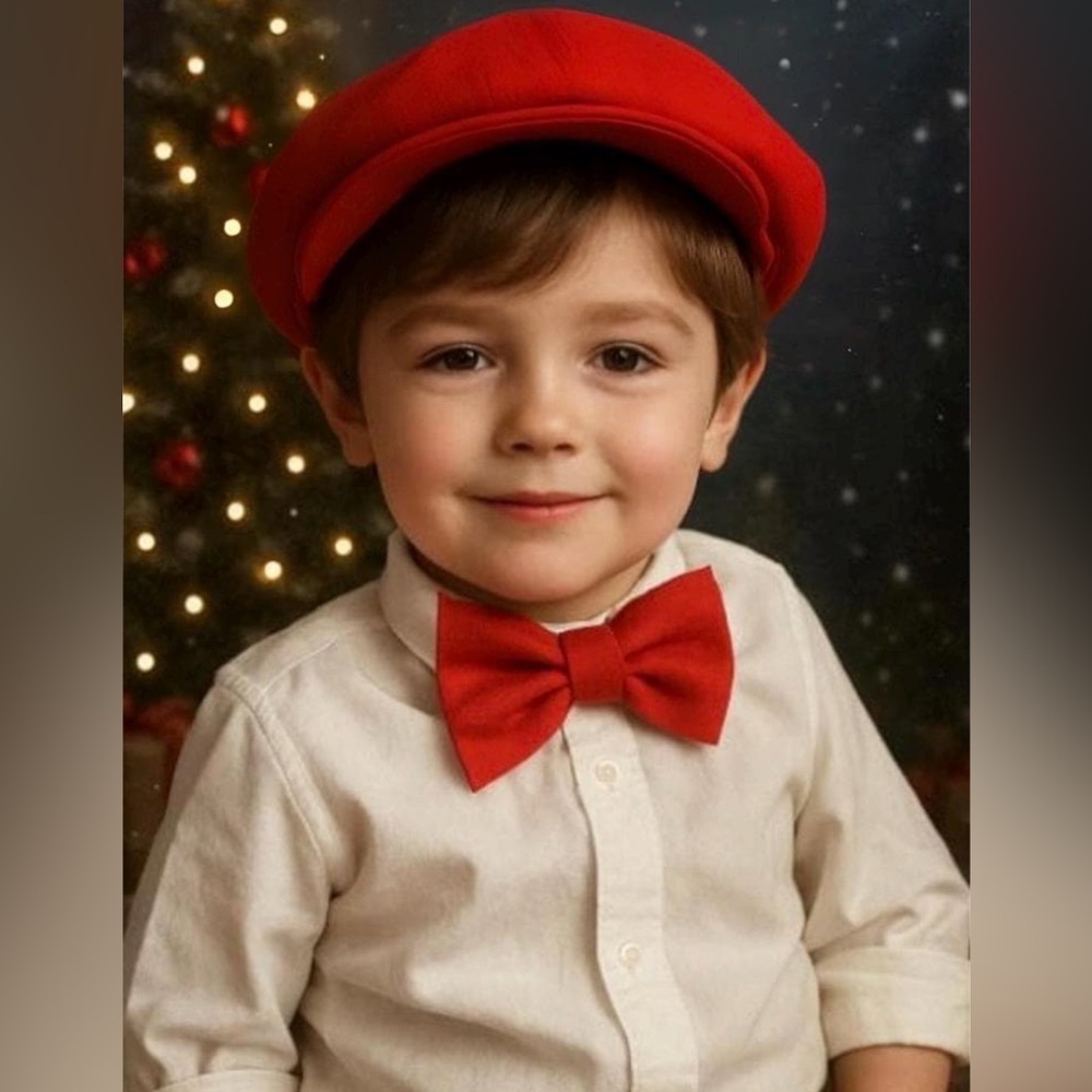 🎄 Holiday Red Newsboy Cap & Suspenders & bow tie set 100% cotton custom made
